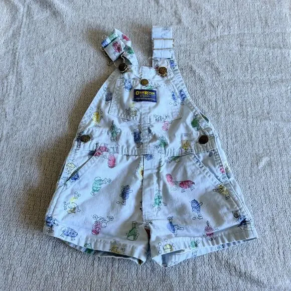 Vintage OshKosh B'Gosh Blue Thumbprint Character Vestbak Short Overalls Size 2 - Picture 10 of 10